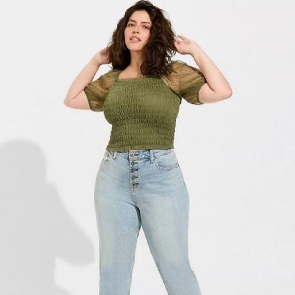 Torrid Dot Mesh Square Neck Smocked Top